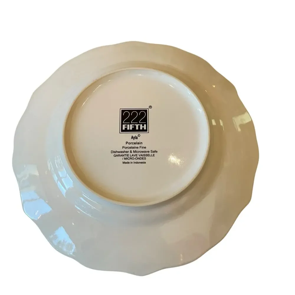New 222 Fifth AYLA Blue Floral Porcelain 8.5in Salad Plates Scalloped Set of 4